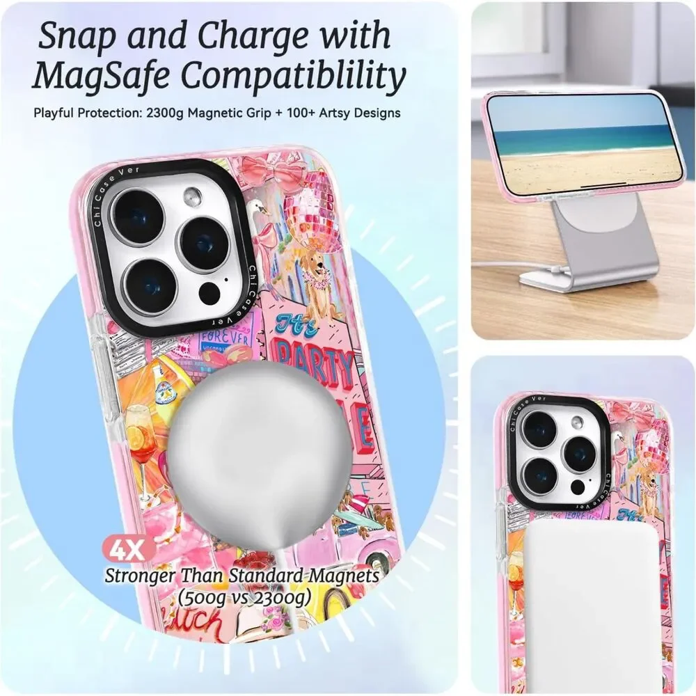 iPhone 12 Pro Max Case Pink Party Time Collage MagSafe Soft TPU Drop Protection